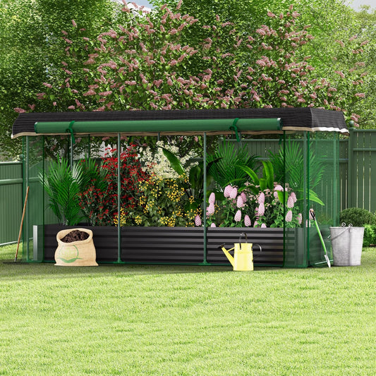 Onelike 7.6' x 3.6' x 3.6' Galvanized Raised Garden Bed with Crop Cage, Plant Protection Tent with Zippered Doors, Sun Shade Cloth, Garden Netting for Vegetables, Fruit Cage for Patio, Yard, Lawn