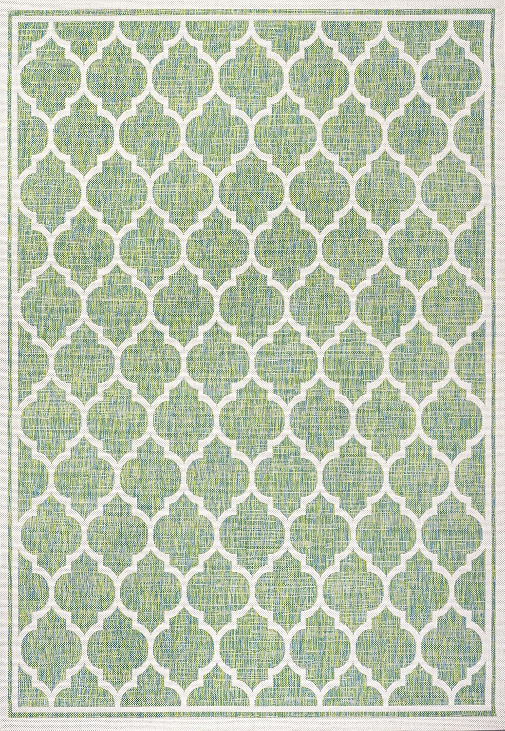 Eyely BMS109I-9 Santa Monica Trebol Moroccan Trellis Textured Weave Indoor/Outdoor Area Rug Coastal;Bohemian, Bedroom, Backyard, Patio, Easy-Cleaning, Non-Shedding, 9 X 12, Cream/Green