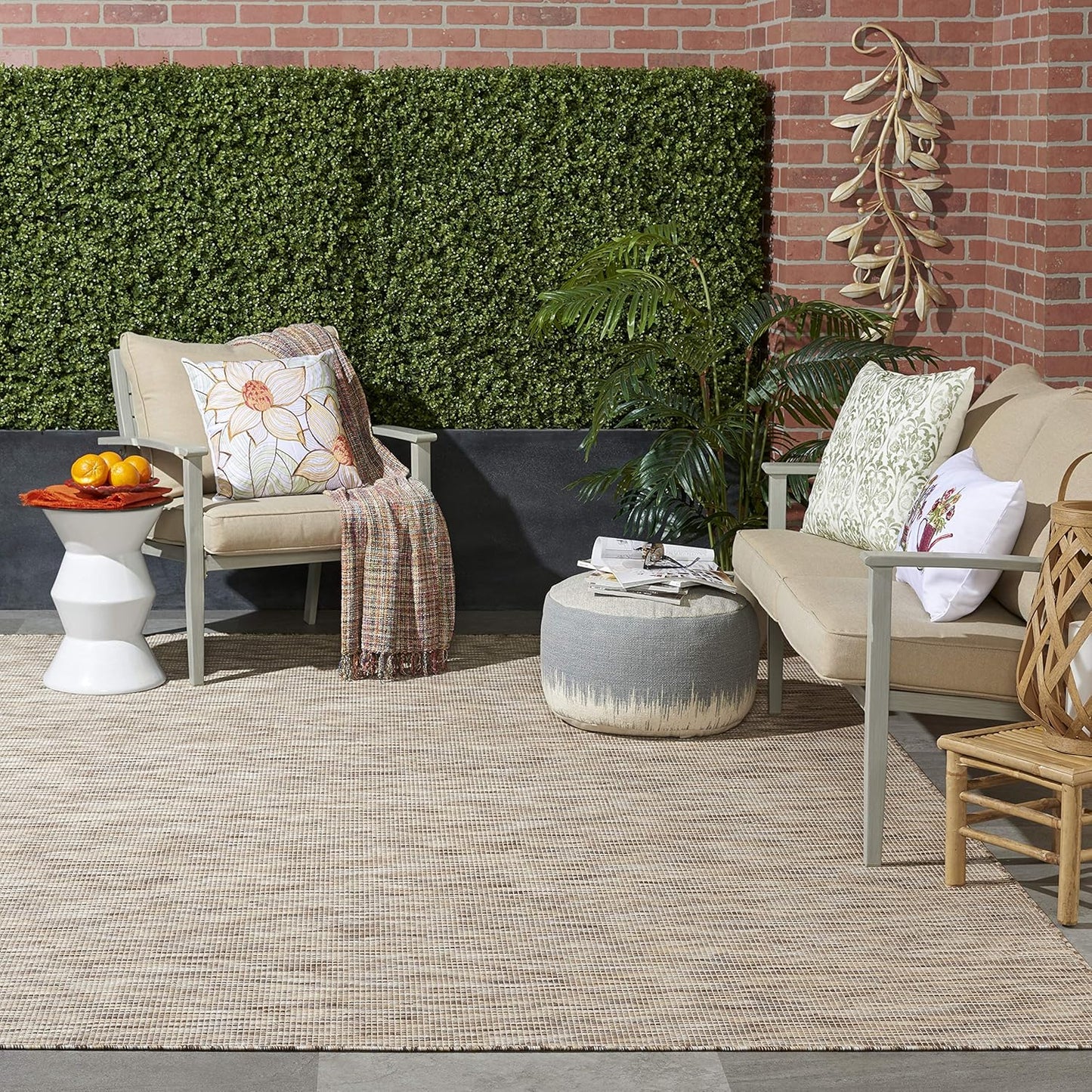 Nourison Positano Indoor-Outdoor Beige 5' x 7' Area Rug, Easy Cleaning, Non Shedding, Bed Room, Living Room, Dining Room, Backyard, Deck, Patio (5x7)