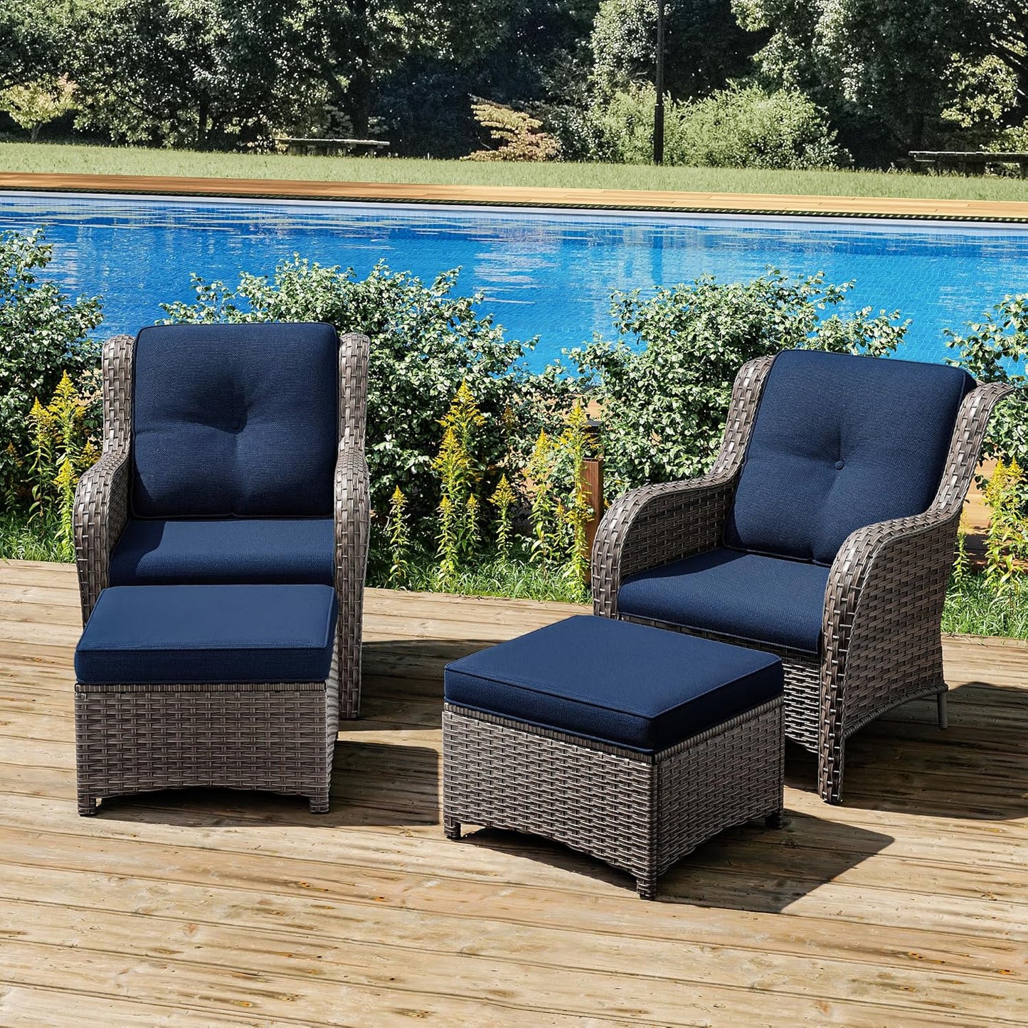 Joyside 4 Pieces Outdoor Patio Furniture Set Wicker Conversation Bistro Set 2 PE Wicker Patio with 2pcs Ottomans for Backyard, Porch, Balcony(Mixed Grey/Blue)