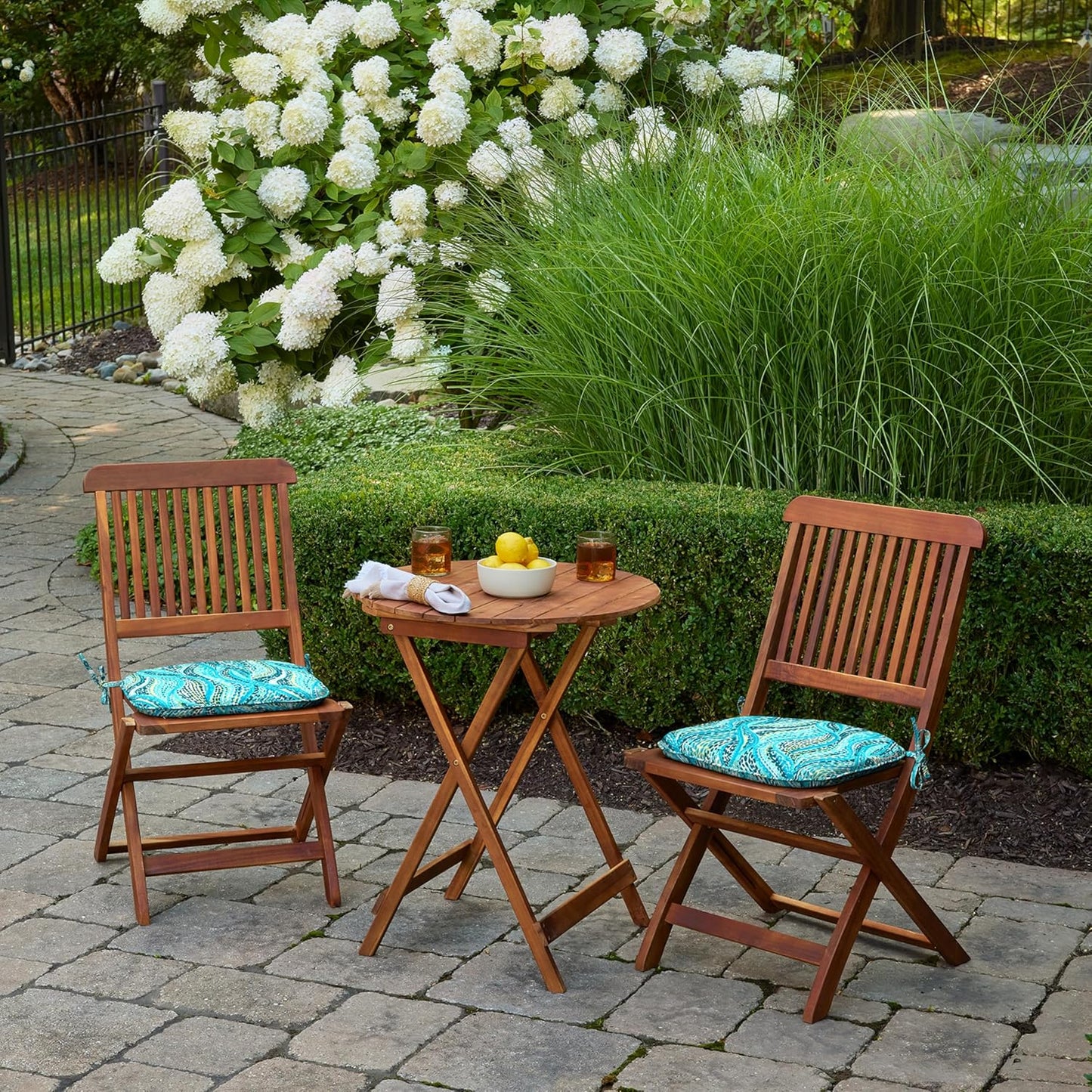 Arden Indoor/Outdoor Foam Seat Pad, 2 Pack, 17 x 16, Patio Cushion, Water Repellent, Fade Resistant, Foam Cushion Teal Ariel