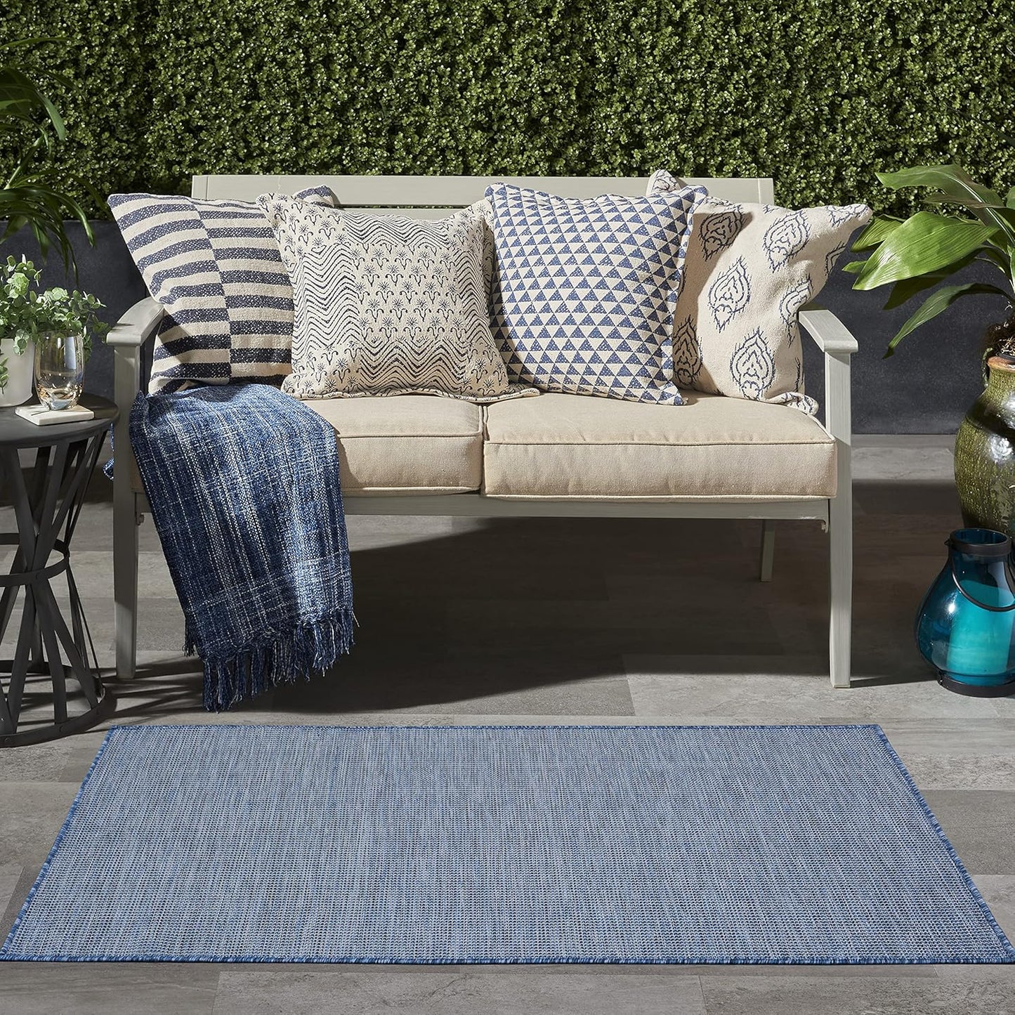 Nourison Positano Indoor/Outdoor Navy Blue 3' x 5' Area Rug, Easy Cleaning, Non Shedding, Bed Room, Living Room, Dining Room, Backyard, Deck, Patio (3x5)