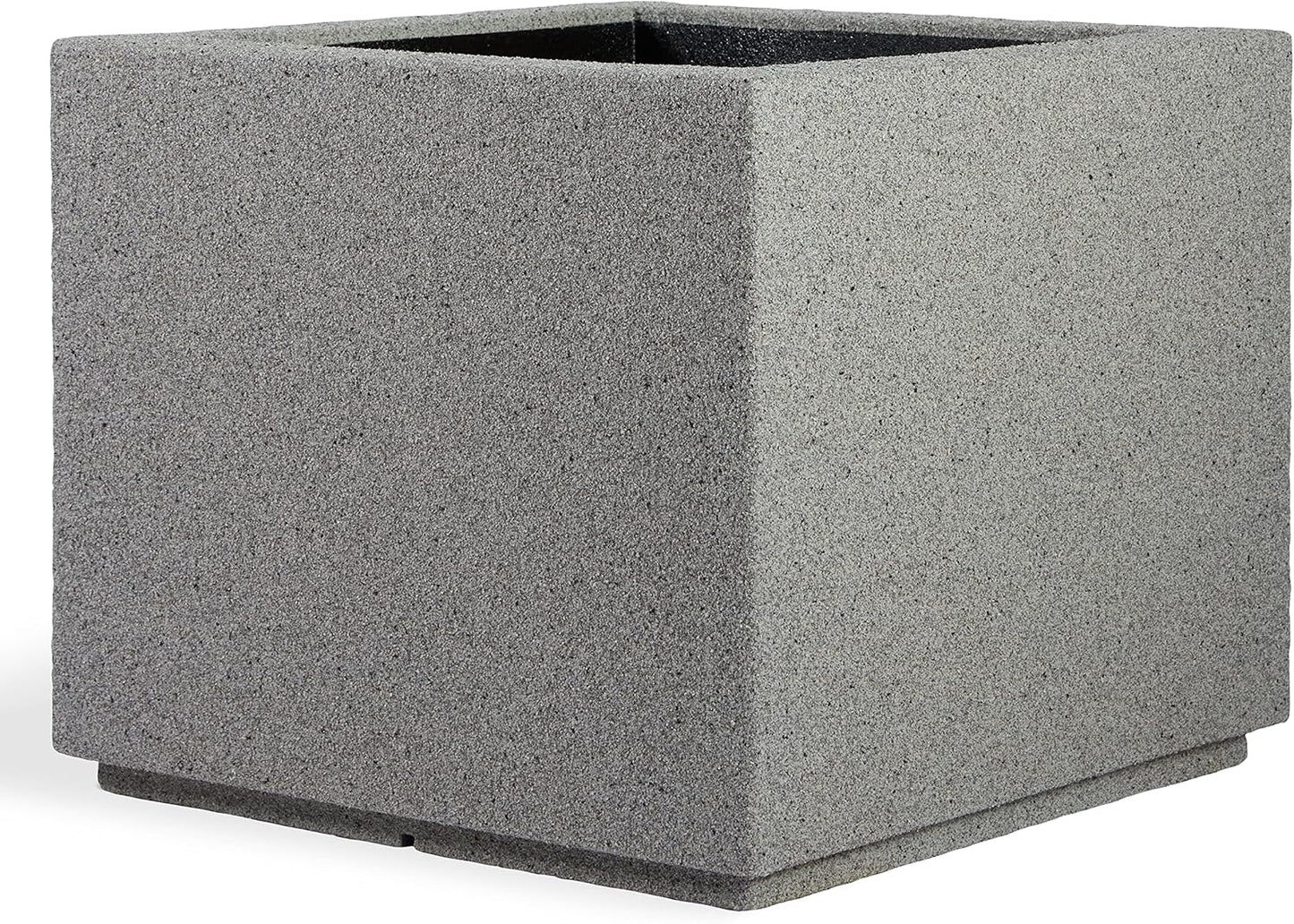 PolyStone Monterray Modern Outdoor/Indoor Square Planter, 23" L x 23" W x 19" H, Lightweight, Heavy Duty, Weather Resistant, Polymer Finish, Commercial Grade and Residential (Gray Granite)