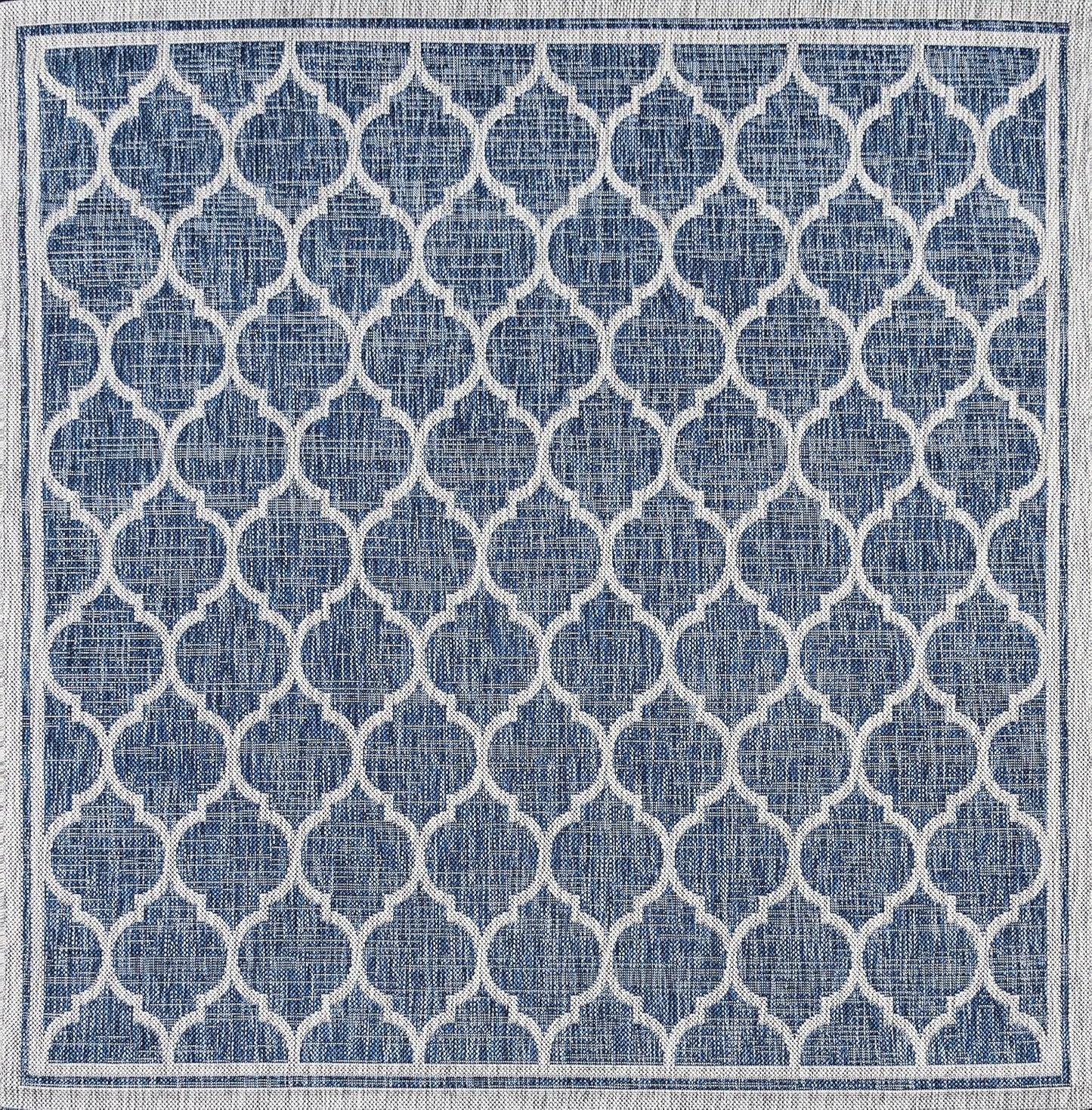 Eyely BMS109D-5SQ Santa Monica Trebol Moroccan Trellis Textured Weave Indoor/Outdoor Area Rug Coastal;Bohemian, Bedroom, Backyard, Patio, Easy-Cleaning, Non-Shedding, 5' Square, Navy/Gray